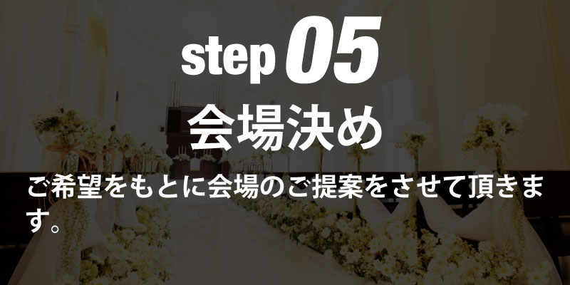 step05会場決め ご希望をもとに会場のご提案をさせて頂きます。